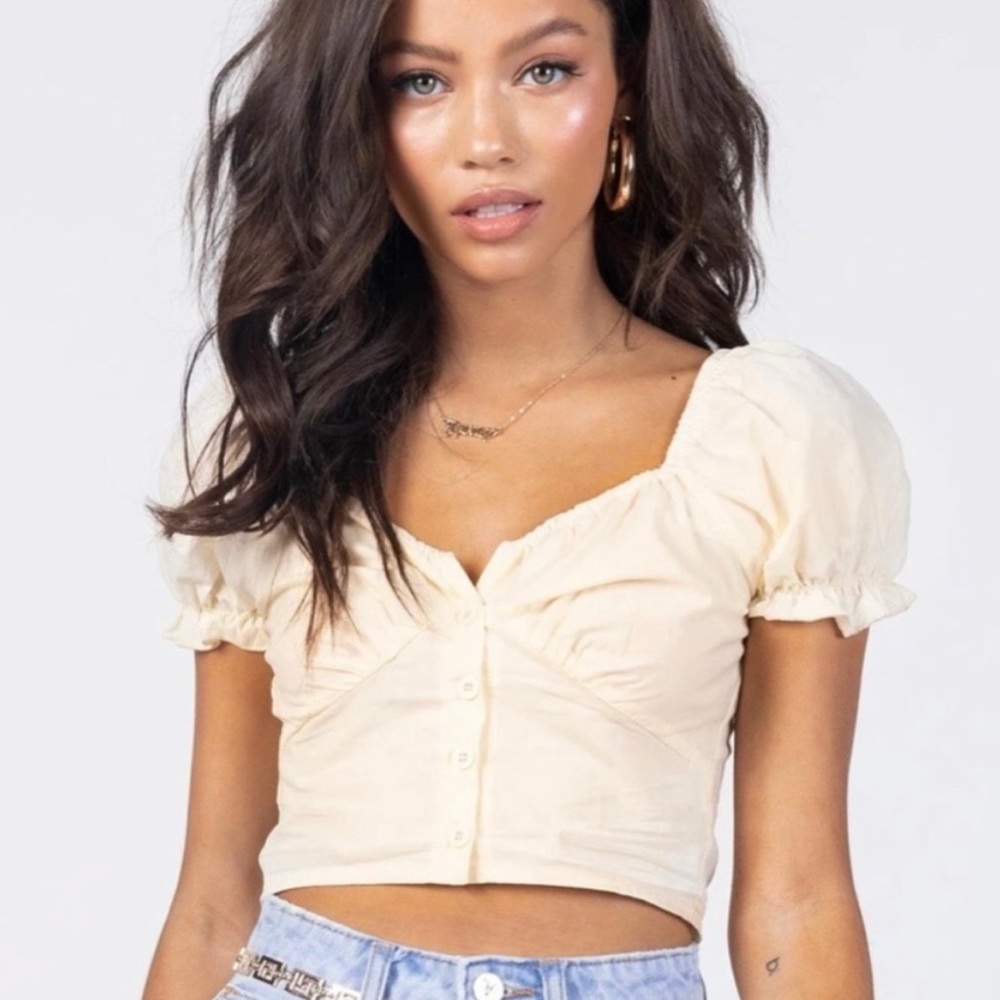 Princess Polly Abe Crop Top in Pale Yellow